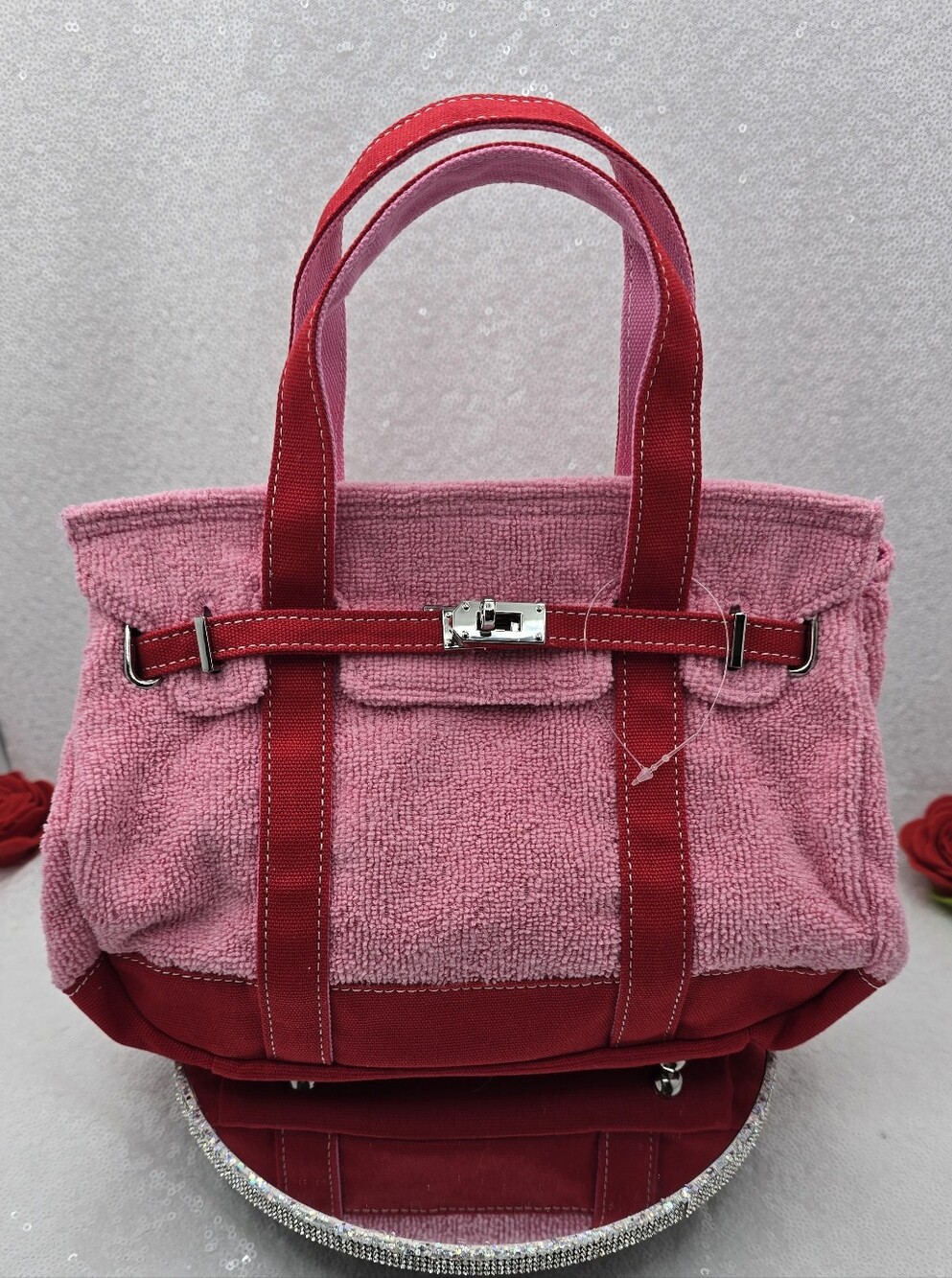 Boatkin Terry & Cotton Canvas Small Tote by Sunwin Bubble Gim Pink & Lobster Red